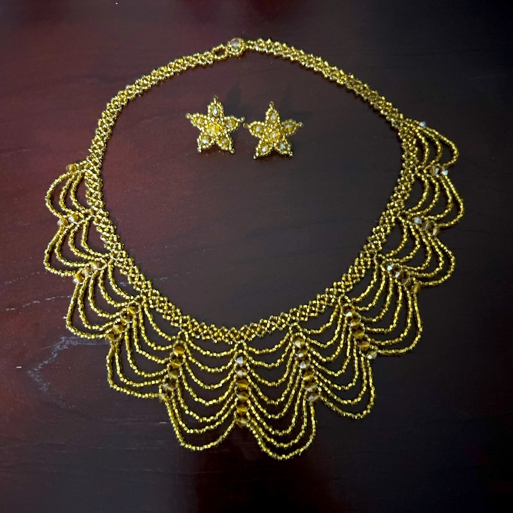 Gold handmade necklace and matching star earrings set